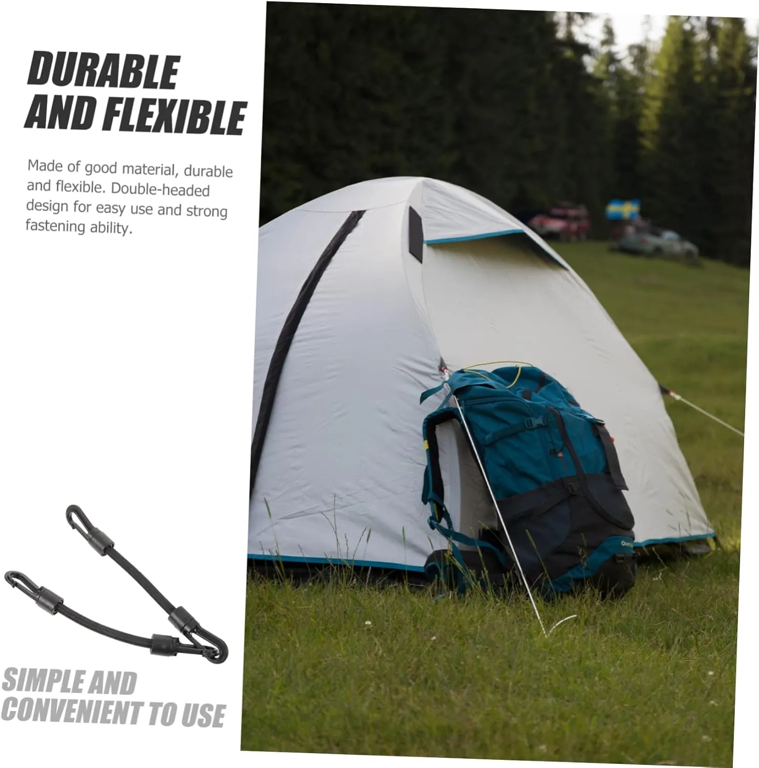 BESPORTBLE 25 Pcs Elastic String Hook Camping Bungee Cords Cord with Hook Bungee Tie Downs Kayak Hook Strap Bungee Rope Mini Bungee Cords Tarp Hooks Daily Use Tie Down Strap Deck Pom Portable