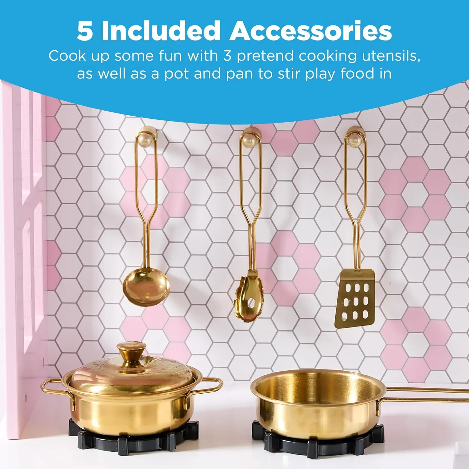 Best Choice Products Pretend Play Wooden Farmhouse Kitchen Set for Kids w/ Toy Storage, Clicking Knobs, Windows, 5 Accessories Included - Rose