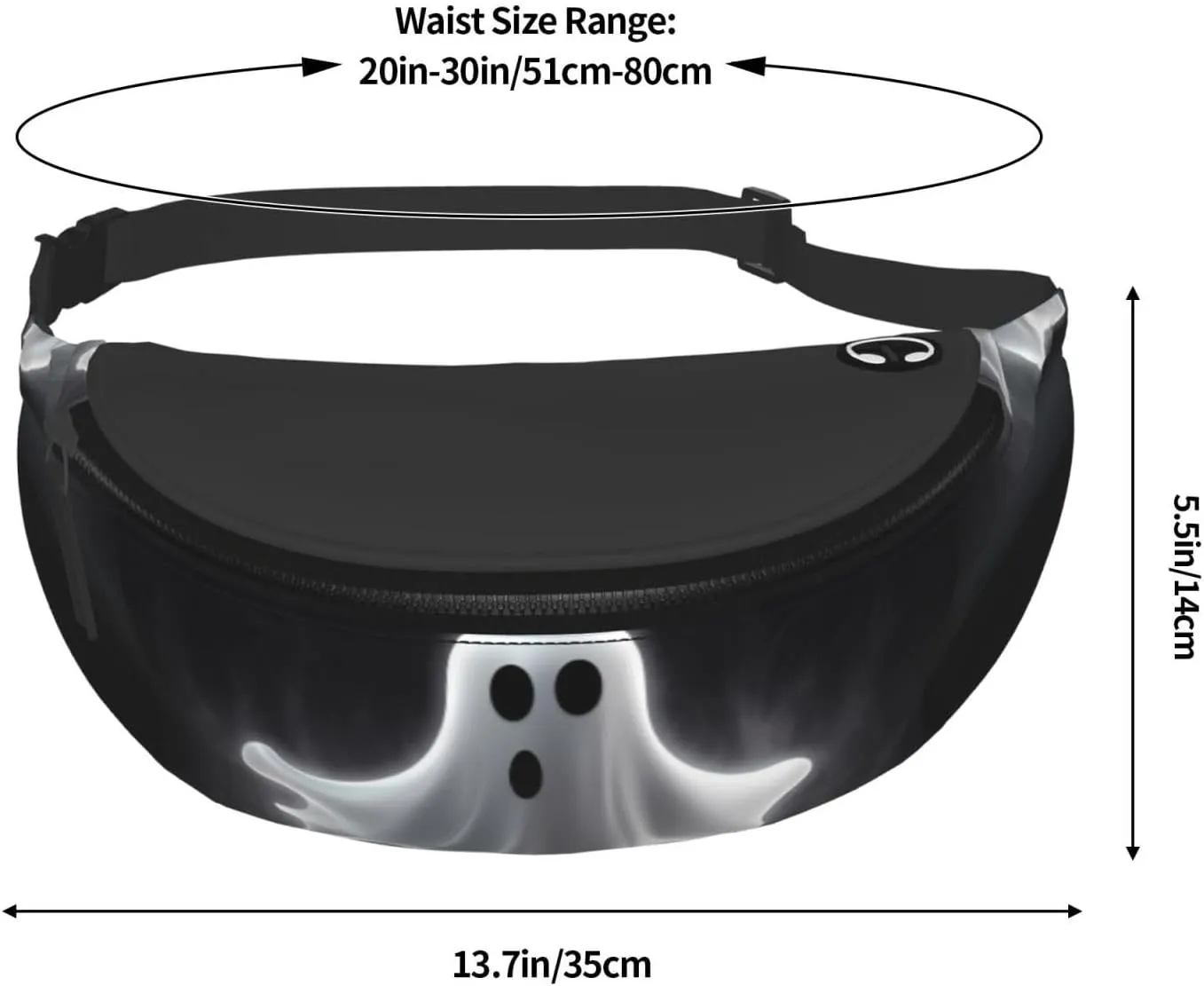 Black and Halloween Ghost Fanny Pack for Man Women Waist Bag Adjustable Belt Casual Chest Bag Bum Bags for Travel Sports Running Hiking Waist Packs