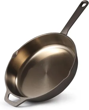BLACK DECKER 10.25" Cast Iron Skillet, Pre-Seasoned Frying Pan with Bronze Finish, Polished Interior, Cast Iron Pan Works on All Cooktops Including Induction, Oven & Grill Safe, BDK201BR, Bronze