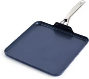 Blue Diamond 11" Griddle Pan, Diamond Infused Healthy Ceramic Nonstick, PFAS & PFOA-Free, Dishwasher & Oven Safe, Even Heating, Metal Utensil Safe, Warp Control, Blue