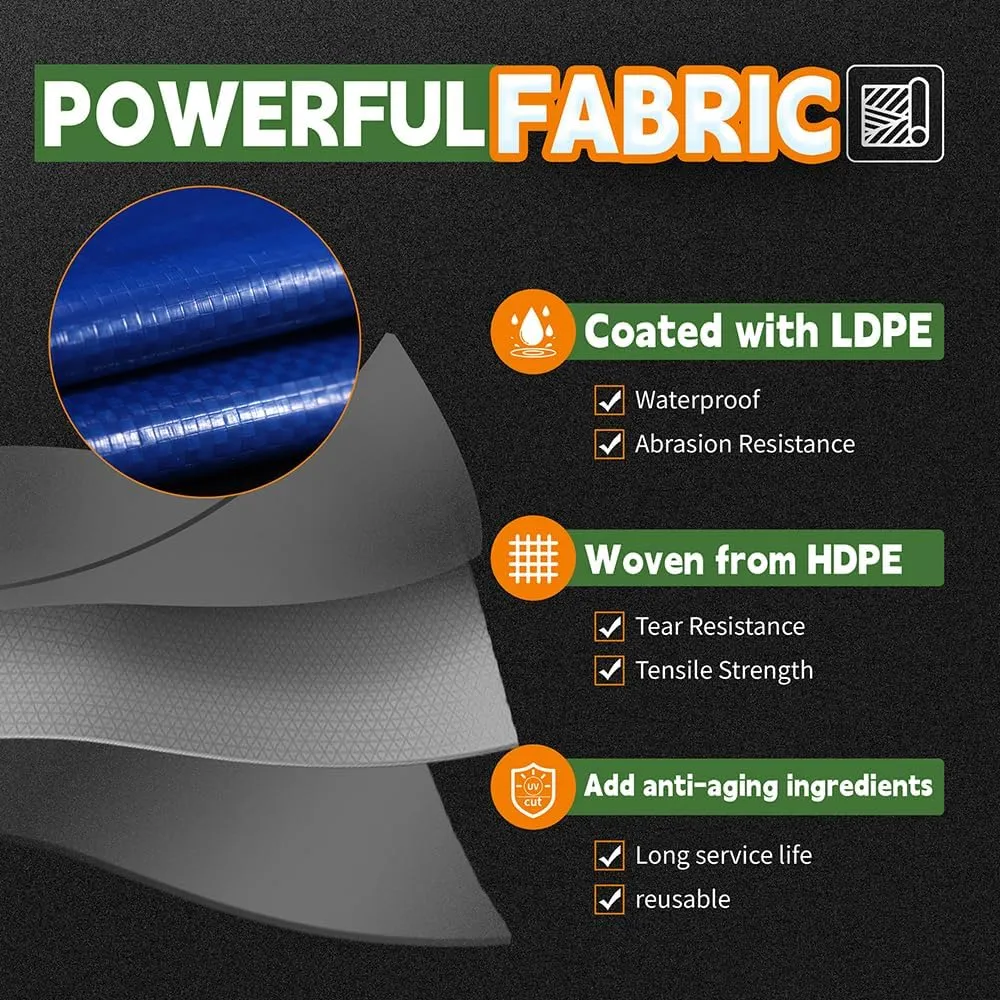 Blue Tarp 9x12 Feet 8 Mil, UV Resistant, Durable, Multipurpose Waterproof Poly Tarp Cover with Metal Grommets and Reinforced Edges by RAINDEWAY