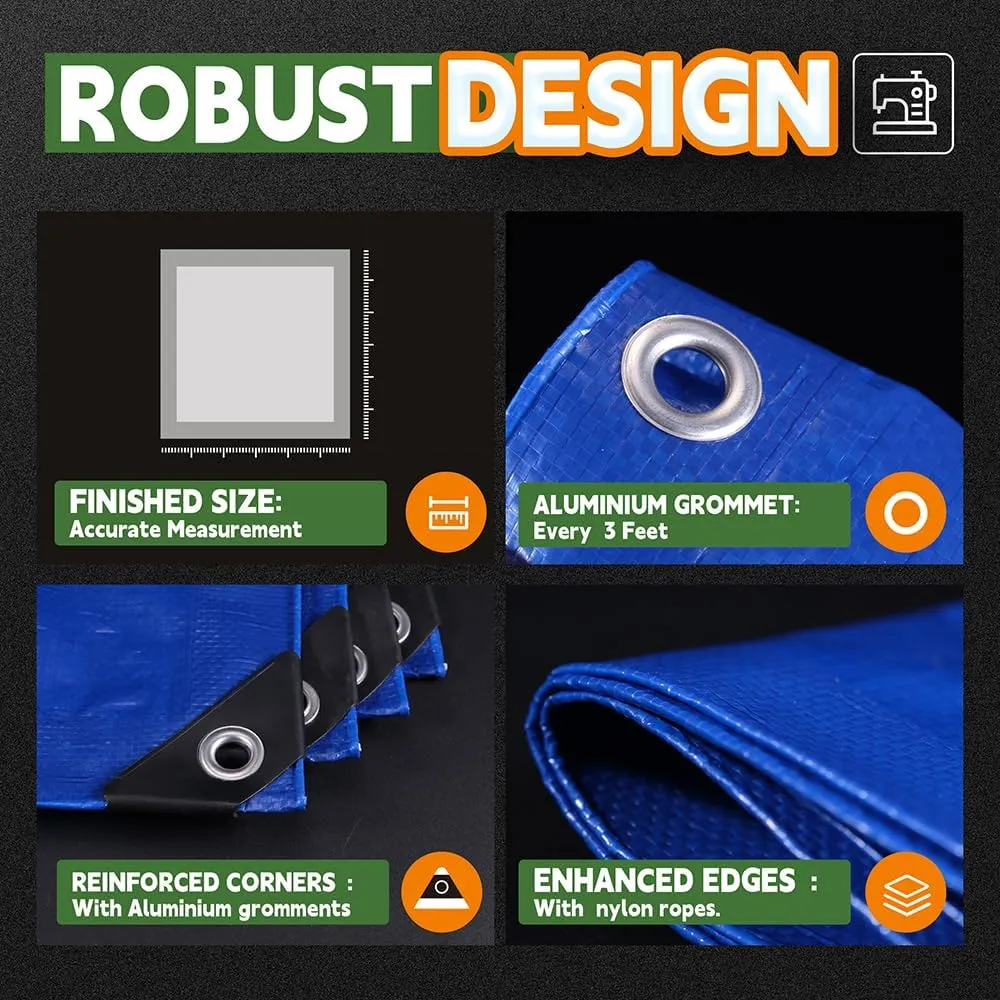 Blue Tarp 9x12 Feet 8 Mil, UV Resistant, Durable, Multipurpose Waterproof Poly Tarp Cover with Metal Grommets and Reinforced Edges by RAINDEWAY