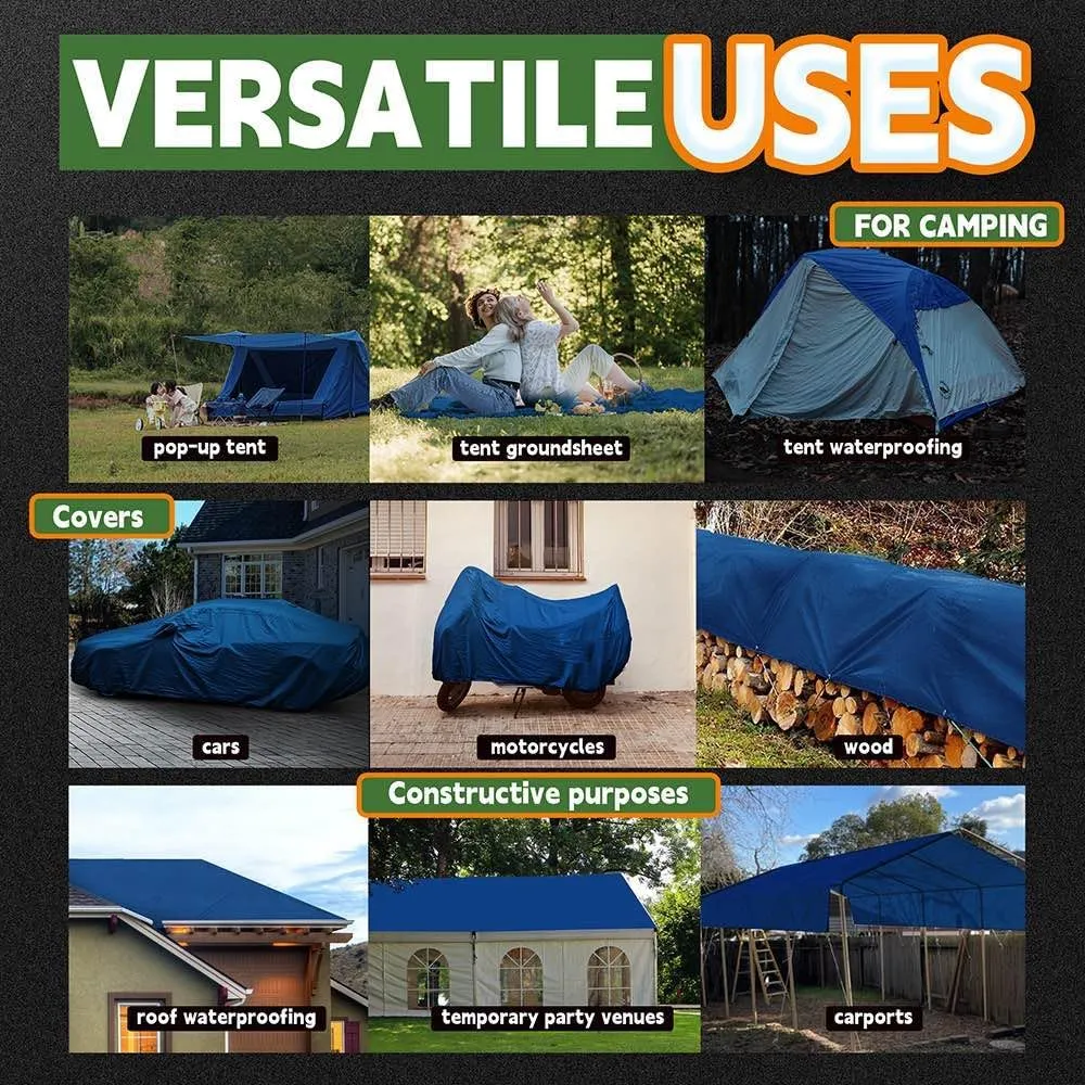 Blue Tarp 9x12 Feet 8 Mil, UV Resistant, Durable, Multipurpose Waterproof Poly Tarp Cover with Metal Grommets and Reinforced Edges by RAINDEWAY