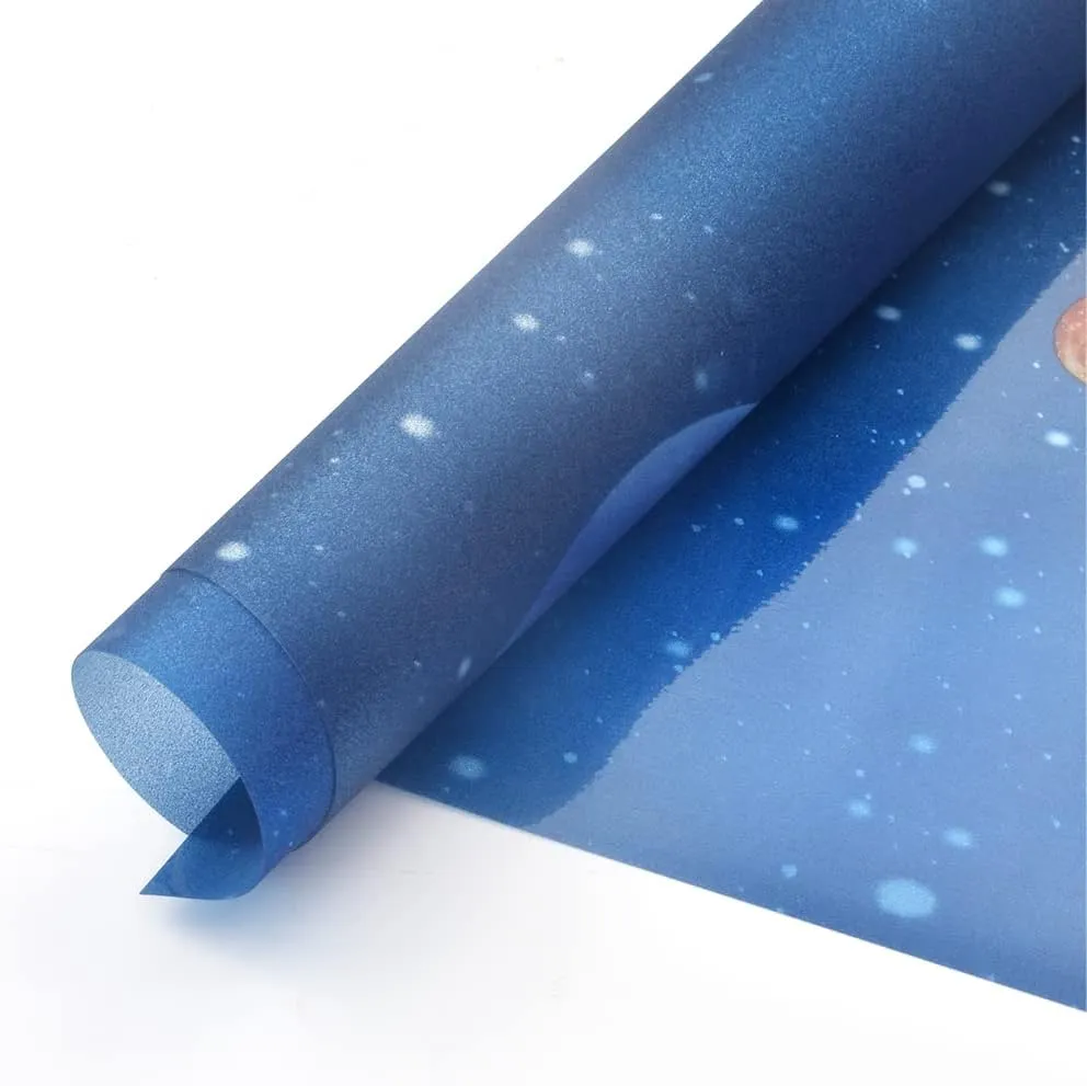 Blue Window Privacy Film Stained Glass Door Film Decorative Galaxy Planet Static Cling UV Blocking Non-Adhesive Covering Stickers Tints for Kids Bedroom,23.6 inches by 118 inches