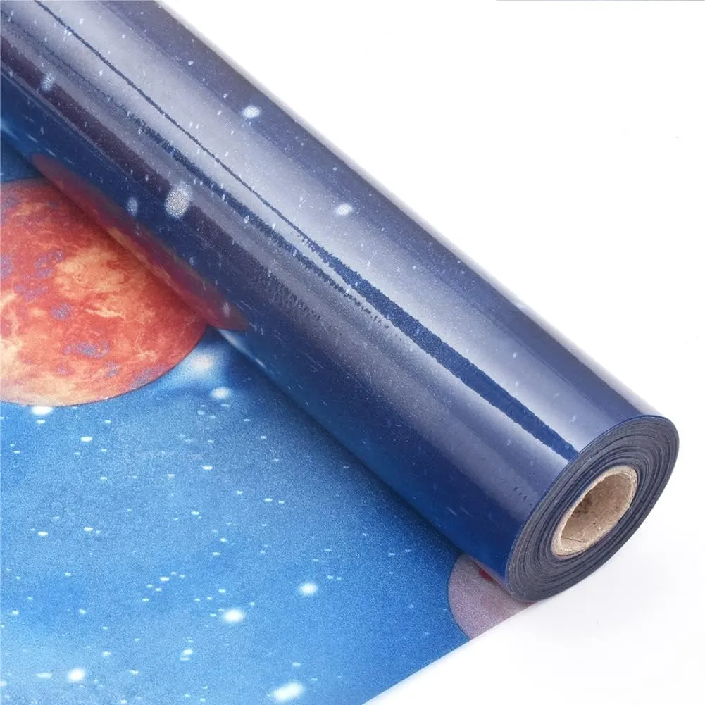 Blue Window Privacy Film Stained Glass Door Film Decorative Galaxy Planet Static Cling UV Blocking Non-Adhesive Covering Stickers Tints for Kids Bedroom,23.6 inches by 118 inches