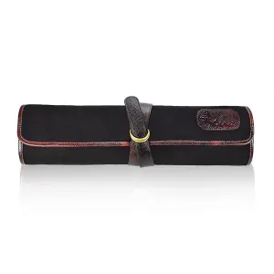 Boldric Cotton Canvas DD Hook Tie Chef Knife Bag – Professional Canvas Travel Roll Carrier Case With Water Buffalo Hide Trim - 7 Tool Holder Slots For Knives Pens Pencils Spoons (Black)