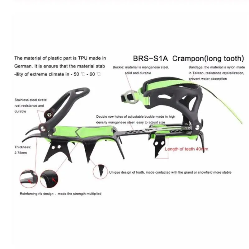 BRS 14 Teeth Ultralight Crampons – Non-Slip Ice Gripper for Hiking and Climbing