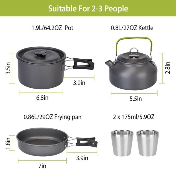 CampGrub™ 12-Piece Outdoor Cookware Set – Pot, Pan, Kettle & Utensils Kit