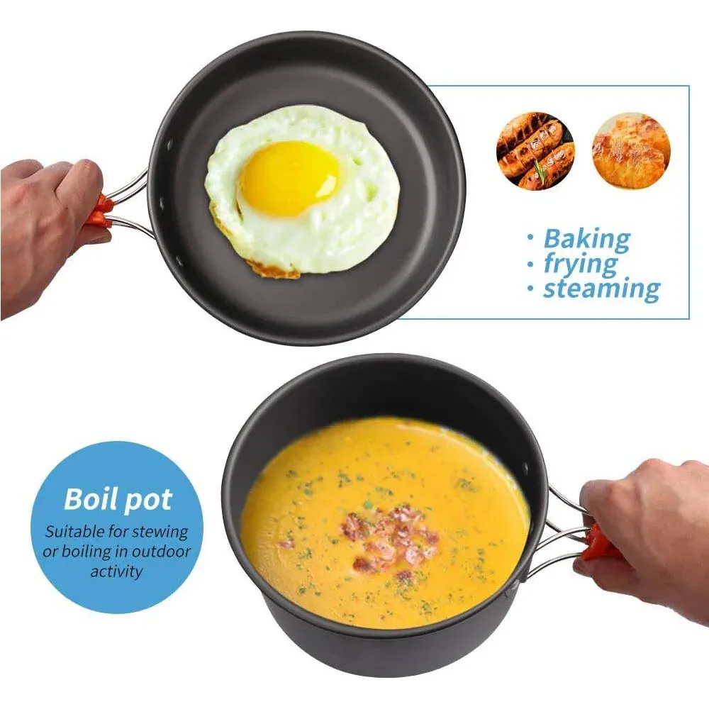 Camping Cooking Set - Outdoor Aluminum Lightweight Cookware Kit for Traveling, Trekking, and Hiking