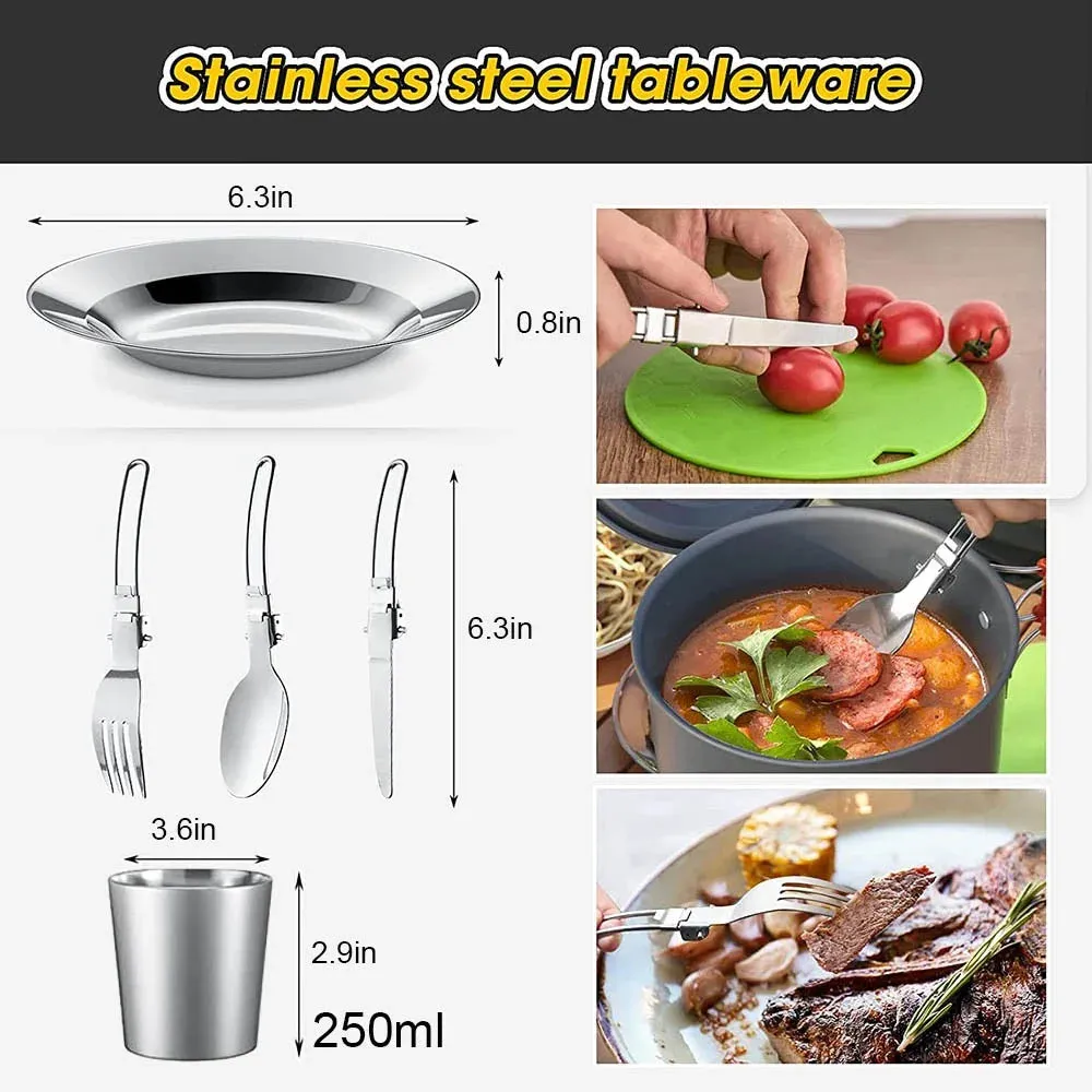 Camping Cooking Set - Outdoor Aluminum Lightweight Cookware Kit for Traveling, Trekking, and Hiking