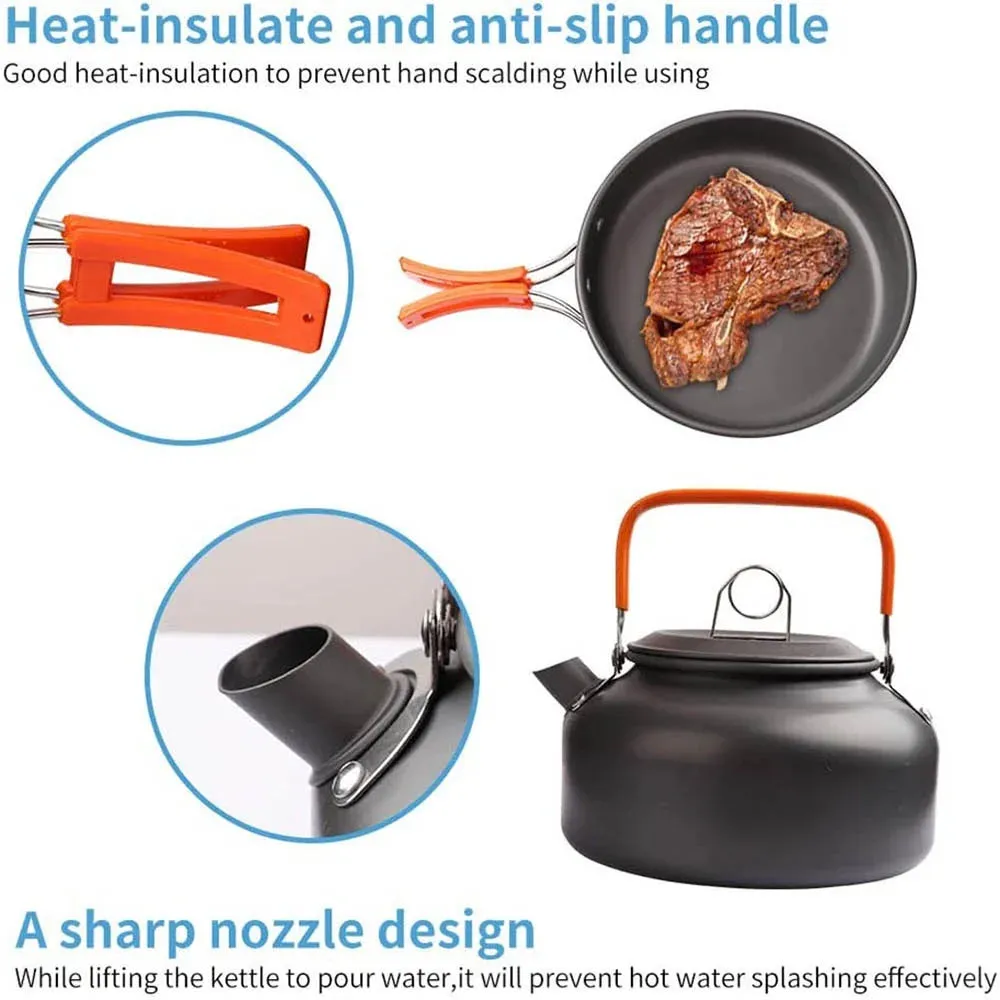 Camping Cooking Set - Outdoor Aluminum Lightweight Cookware Kit for Traveling, Trekking, and Hiking