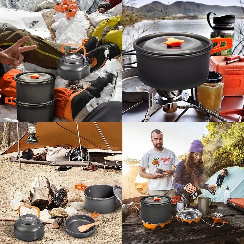 Camping Cooking Set - Outdoor Aluminum Lightweight Cookware Kit for Traveling, Trekking, and Hiking