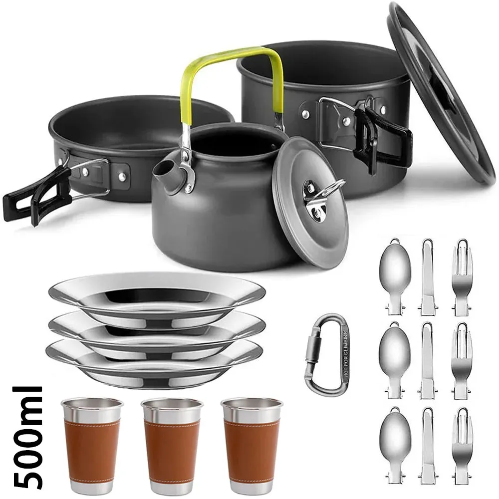 Camping Cooking Set - Outdoor Aluminum Lightweight Cookware Kit for Traveling, Trekking, and Hiking