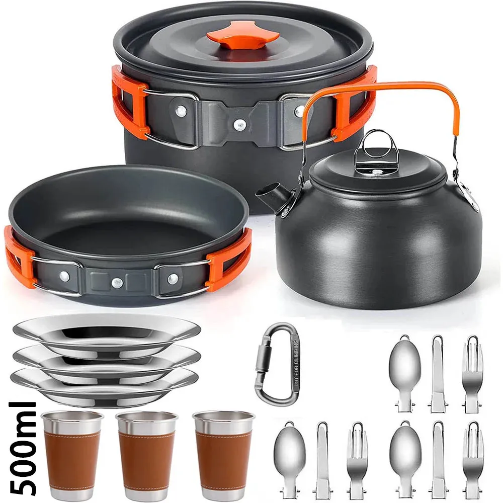 Camping Cooking Set - Outdoor Aluminum Lightweight Cookware Kit for Traveling, Trekking, and Hiking