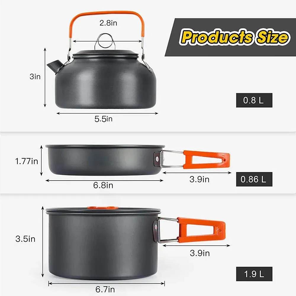 Camping Cooking Set - Outdoor Aluminum Lightweight Cookware Kit for Traveling, Trekking, and Hiking