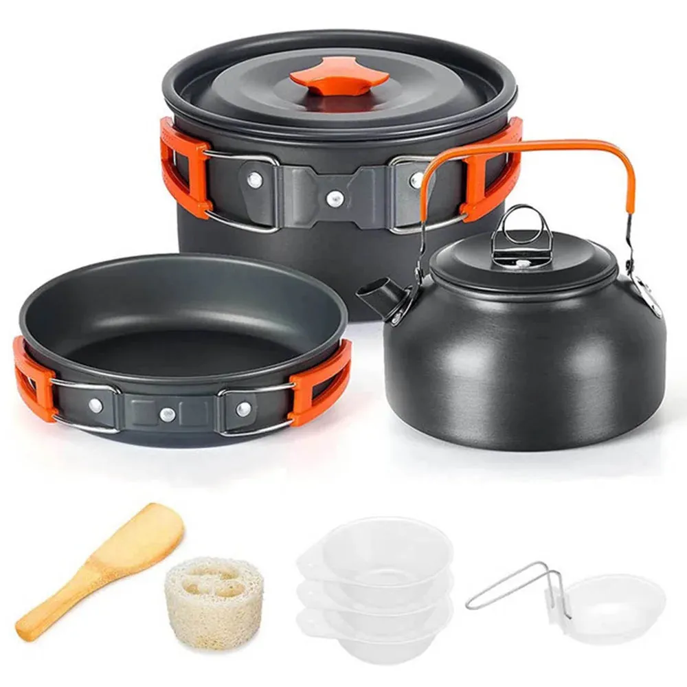 Camping Cooking Set - Outdoor Aluminum Lightweight Cookware Kit for Traveling, Trekking, and Hiking