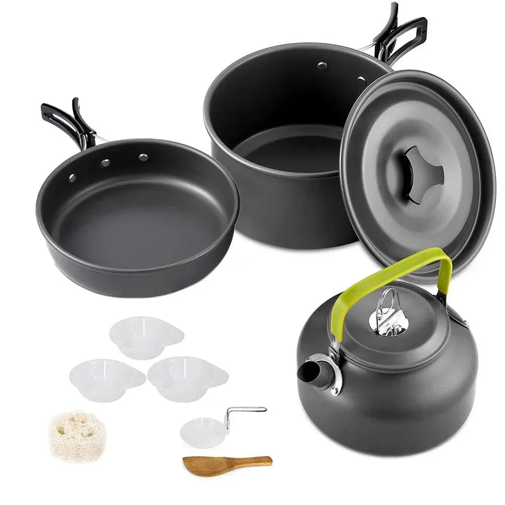 Camping Cooking Set - Outdoor Aluminum Lightweight Cookware Kit for Traveling, Trekking, and Hiking