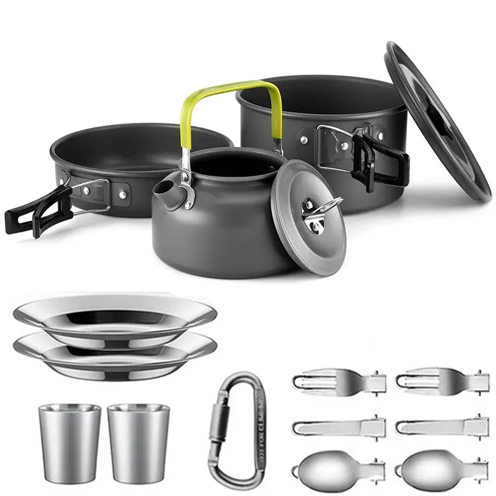 Camping Cooking Set - Outdoor Aluminum Lightweight Cookware Kit for Traveling, Trekking, and Hiking