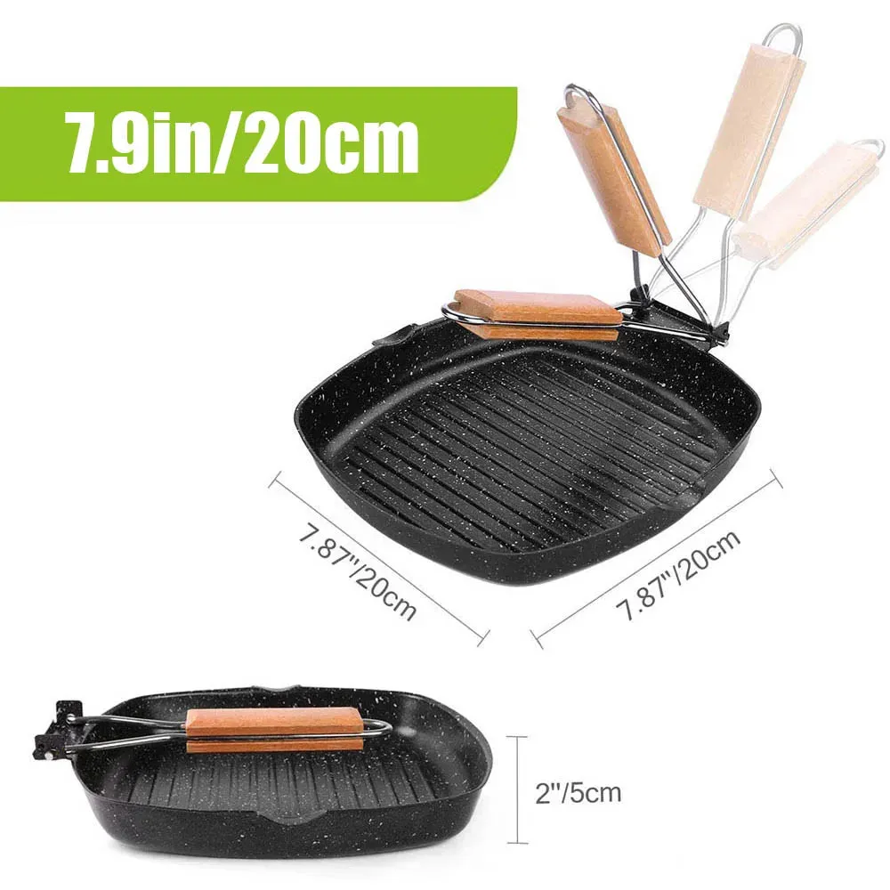 Camping Cookware Frying Pan Durable Non-Stick Grilling Pan with Folding Handle