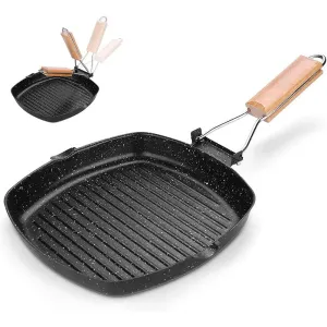 Camping Cookware Frying Pan Durable Non-Stick Grilling Pan with Folding Handle