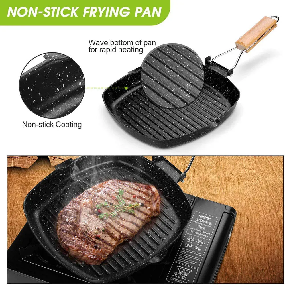 Camping Cookware Frying Pan Durable Non-Stick Grilling Pan with Folding Handle