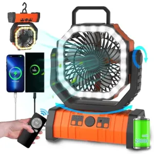 Camping Fan Battery Operated Powered Fan w/ LED Lantern Light 20000mAh