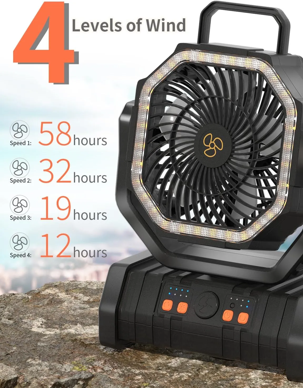 Camping Fan Portable Battery Powered Operated Outdoor Tent Fan with LED Lantern Light 20000mAh Rechargeable, Oscillating with Remote, 360° Rotating Hanging Hook, Cordless USB Desk Fan(Black)
