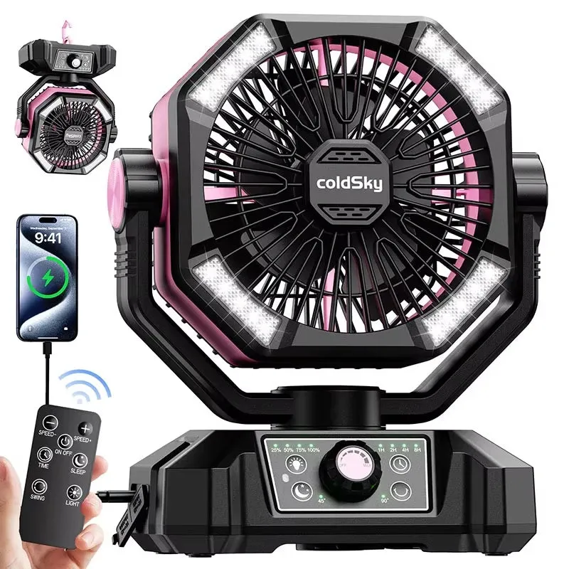 Camping Fan with 4 LED Lantern 8 Speeds