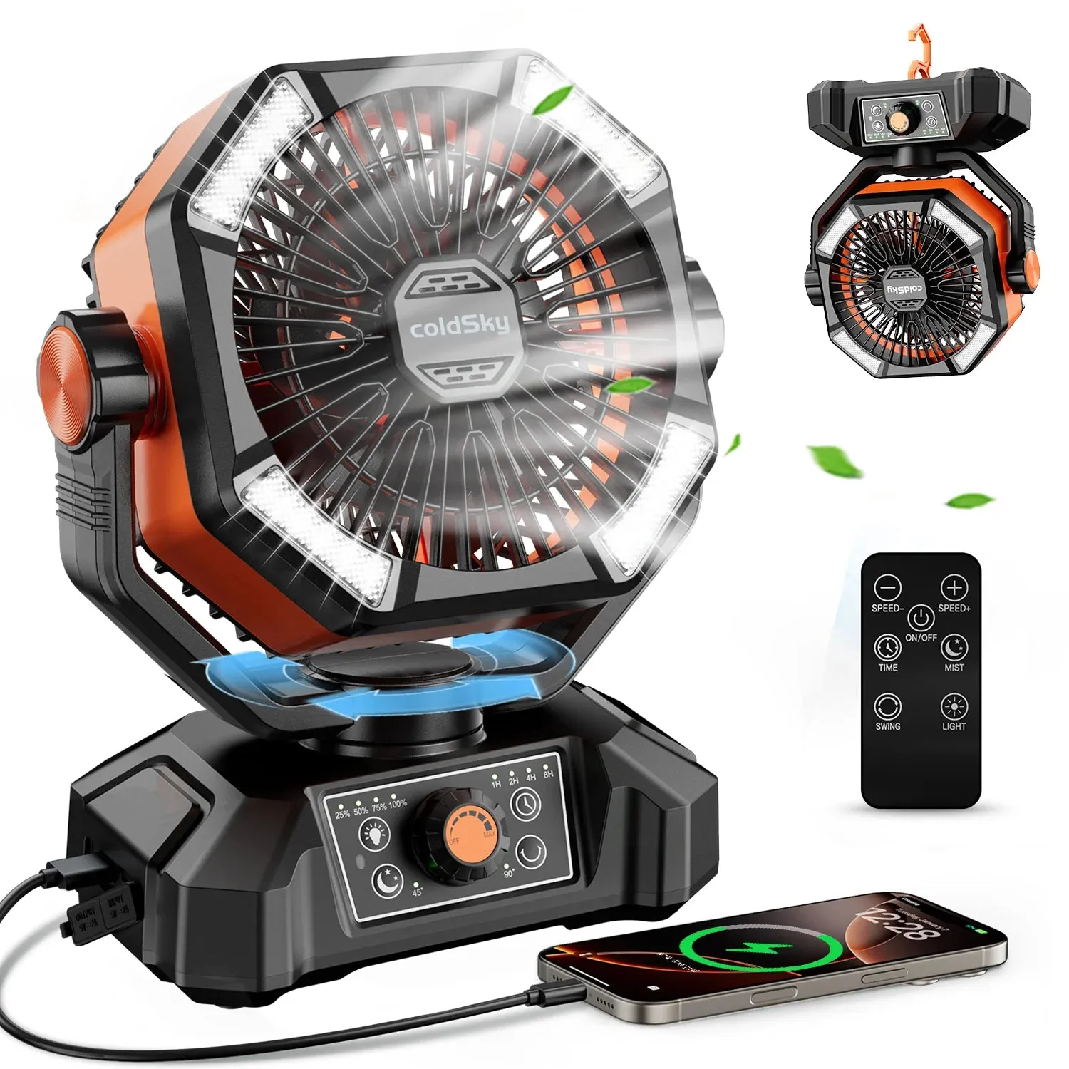 Camping Fan with 4 LED Lantern 8 Speeds
