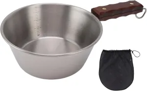 Camping Skillet, 2000ML Large Capacity Frying Pan Skillet with Wood Handle, 304 Stainless Steel Material, Included A Storage Bag, for Camping, Hiking, Picnics