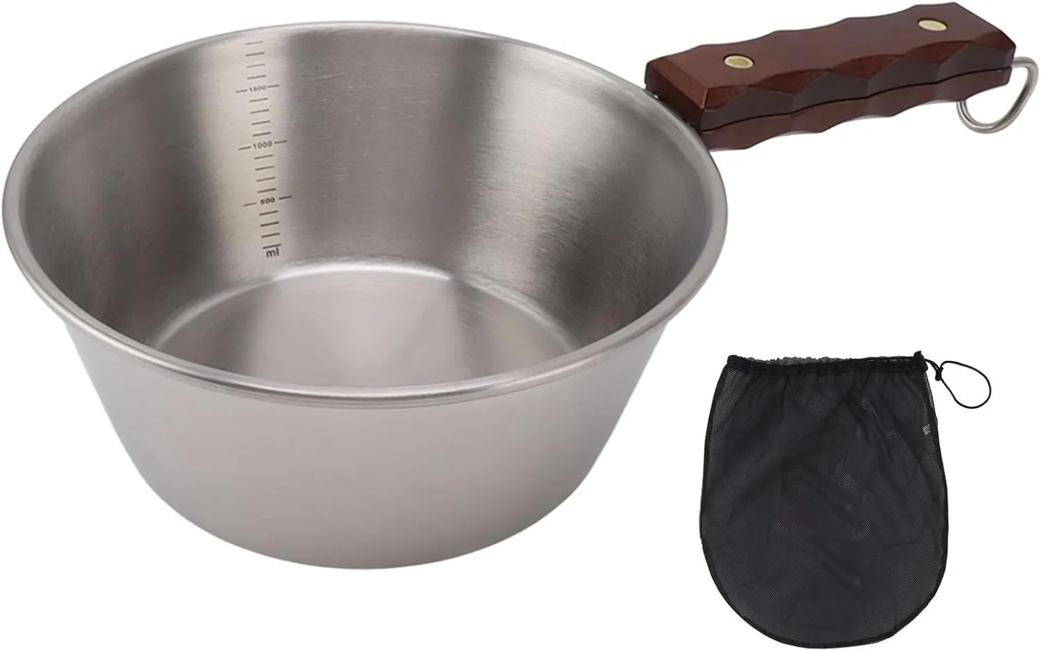 Camping Skillet, 2000ML Large Capacity Frying Pan Skillet with Wood Handle, 304 Stainless Steel Material, Included A Storage Bag, for Camping, Hiking, Picnics