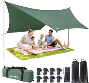 Camping Tarp, 14 X 12FT Tarp with 2 Poles, Waterproof & Lightweight Tent Tarp Car Awning, UV UPF50  Rain Fly Sun Shelter Can Used with Hammock in Outdoor, Garden and Backpacking