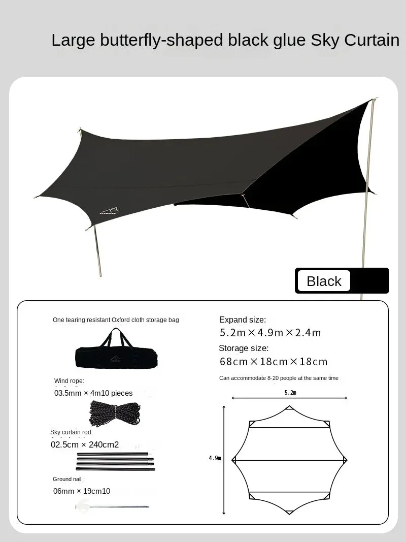 Camping Tarp Tent, Vinyl Canopy Beach Sun Shelter, Waterproof Awning, Picnic Supplies