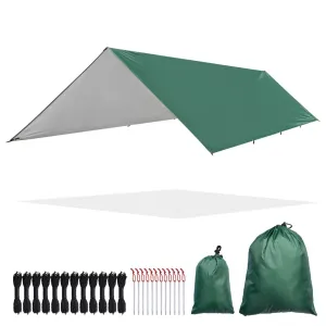 Camping Tent Tarp Hammock Rain Fly Waterproof Hiking Backpacking Shelter Green, 15Ft