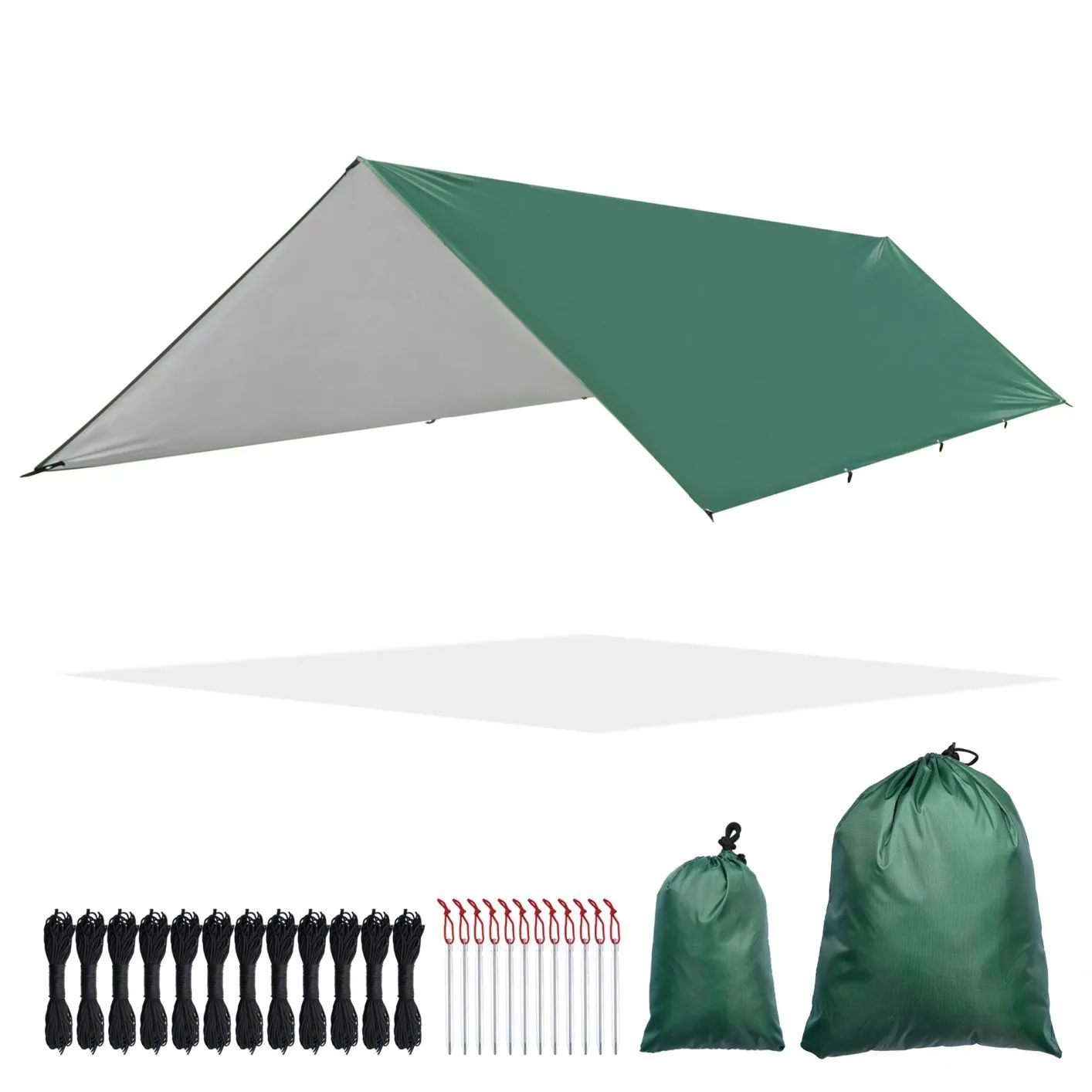 Camping Tent Tarp Hammock Rain Fly Waterproof Hiking Backpacking Shelter Green, 15Ft