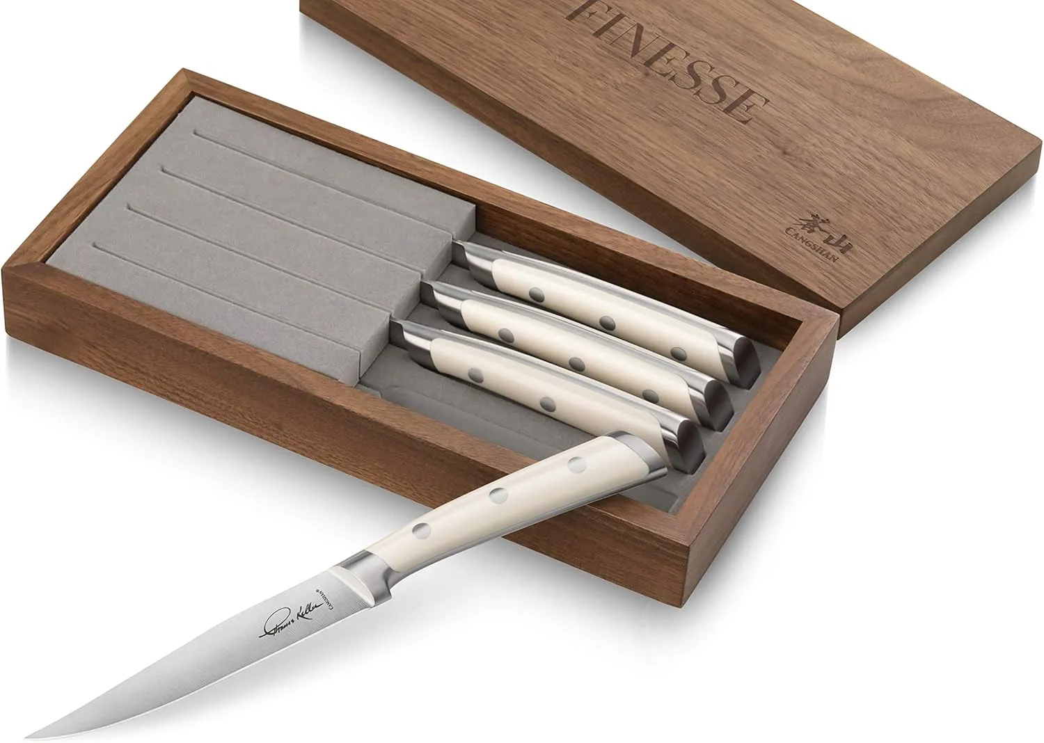 Cangshan | Thomas Keller Signature Collection 4-Piece Forged Straight Edge Steak Knife, Walnut Box