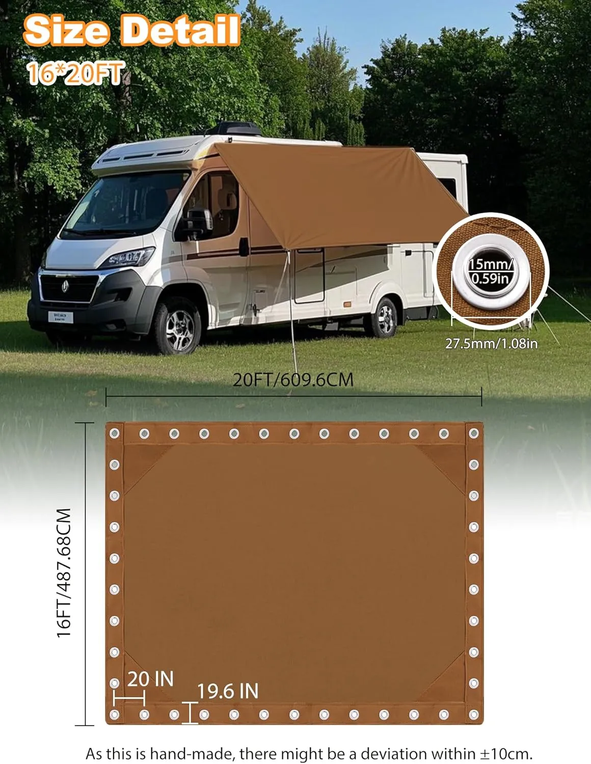 Canvas Tarp 16x20ft 22Mil Water-Resistant Tarps with Aluminum Grommets, 14OZ UV-Resistant Tarpaulin,Heavy-Duty Multi-Use Cloth Covers for Wood/Car/Roof/Boat/Camp/Canopy