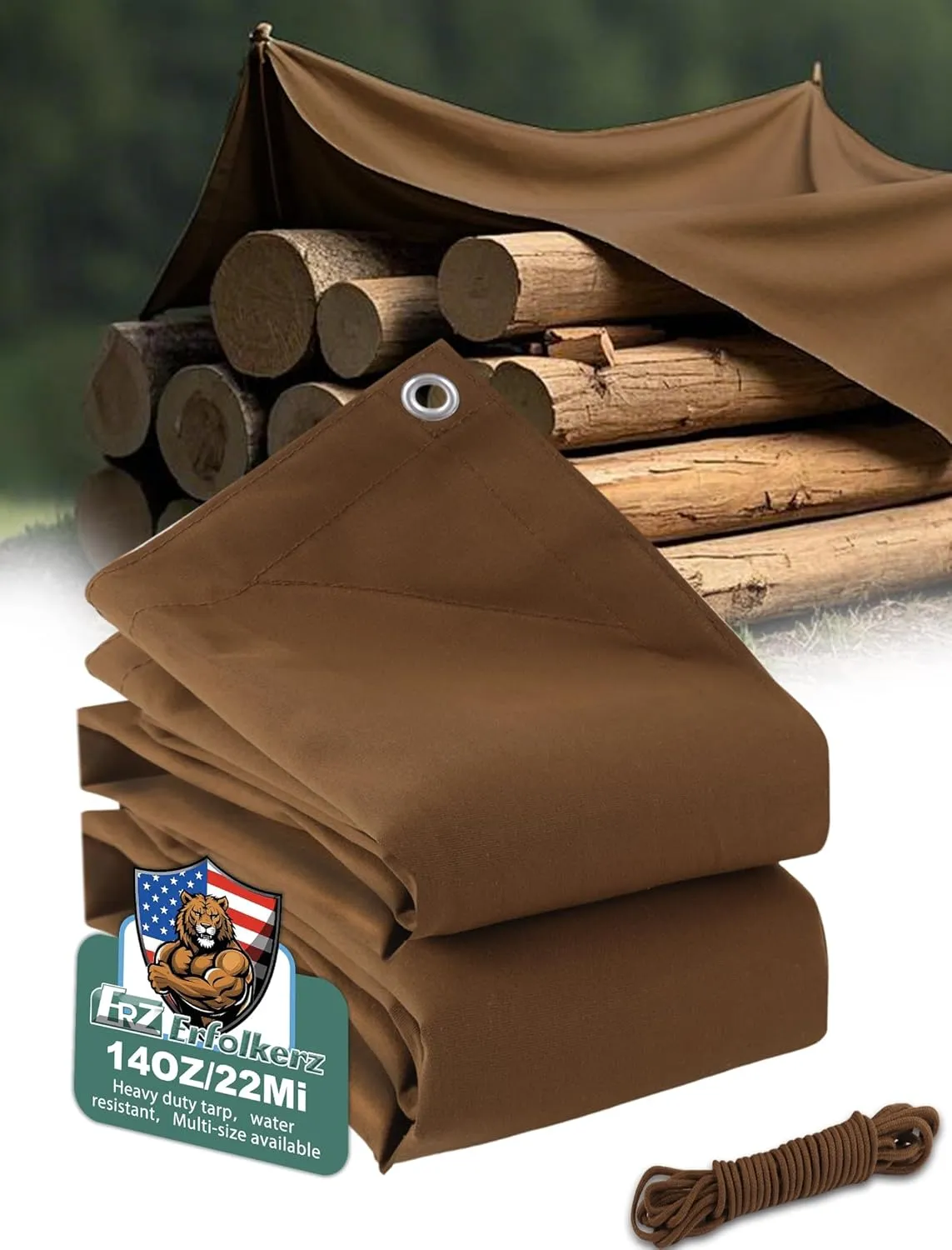Canvas Tarp 16x20ft 22Mil Water-Resistant Tarps with Aluminum Grommets, 14OZ UV-Resistant Tarpaulin,Heavy-Duty Multi-Use Cloth Covers for Wood/Car/Roof/Boat/Camp/Canopy