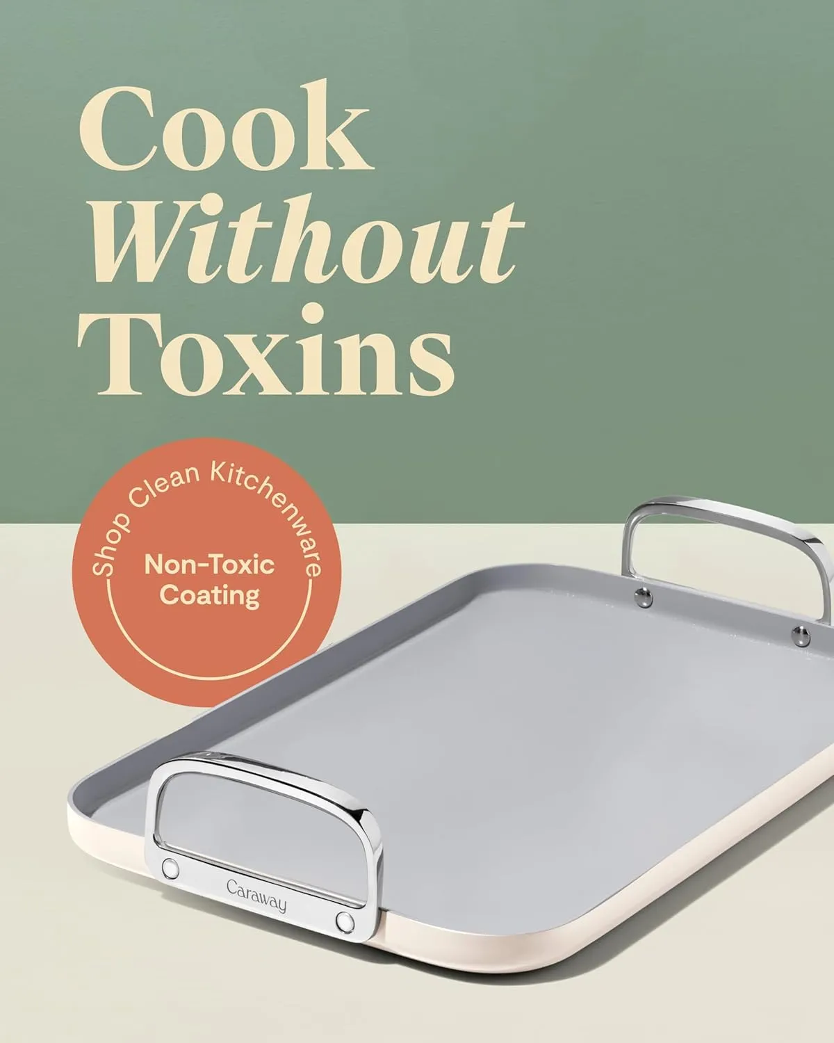 Caraway Double Burner Griddle - 19x12” Griddle Pan - Non-Stick Ceramic Coated - Non Toxic, PTFE & PFOA Free - Oven Safe & Compatible with All Stovetops - Cream