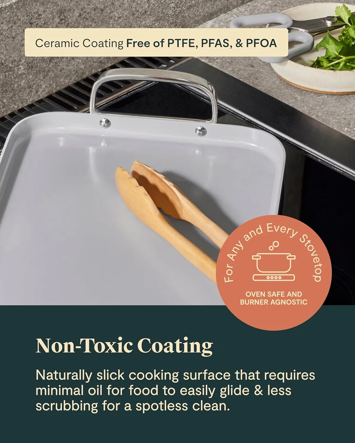 Caraway Double Burner Griddle - 19x12” Griddle Pan - Non-Stick Ceramic Coated - Non Toxic, PTFE & PFOA Free - Oven Safe & Compatible with All Stovetops - Cream