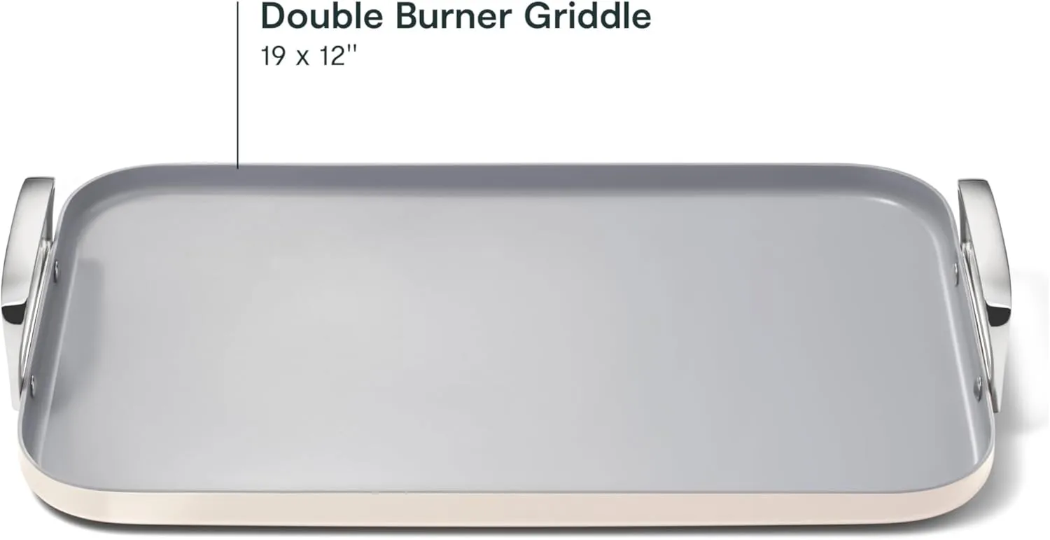 Caraway Double Burner Griddle - 19x12” Griddle Pan - Non-Stick Ceramic Coated - Non Toxic, PTFE & PFOA Free - Oven Safe & Compatible with All Stovetops - Cream