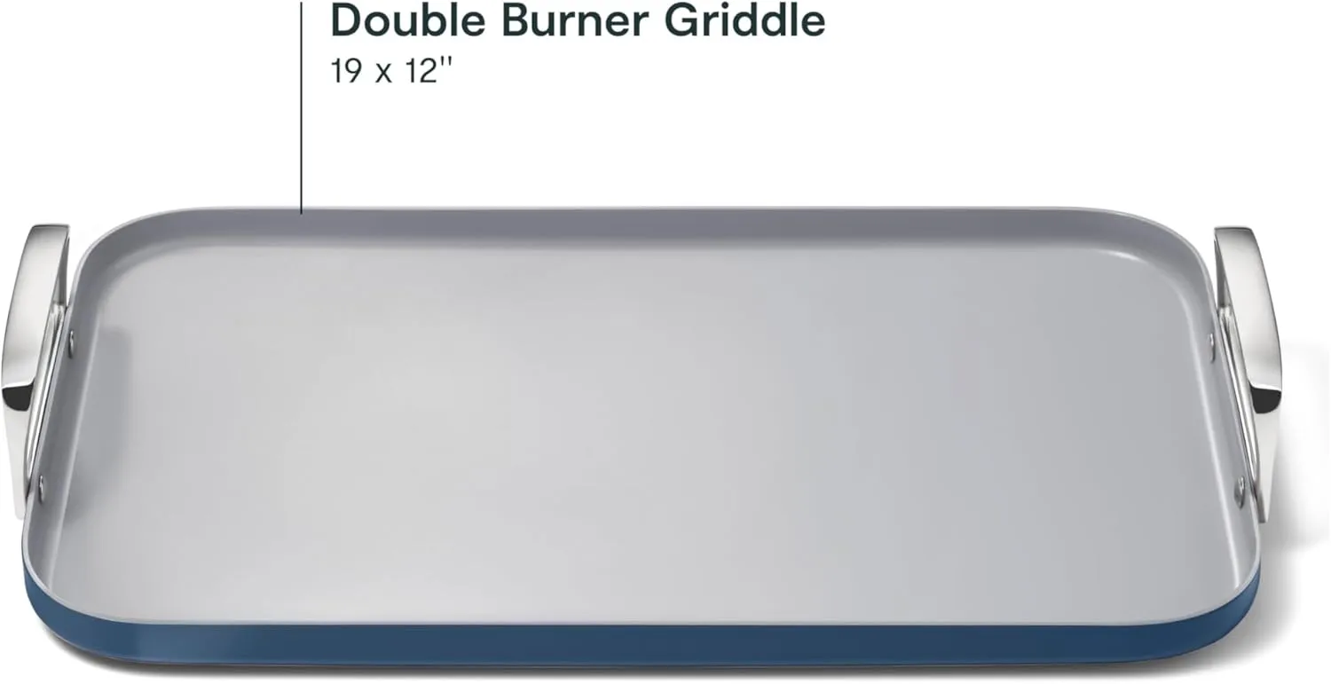 Caraway Double Burner Griddle - 19x12” Griddle Pan - Non-Stick Ceramic Coated - Non Toxic, PTFE & PFOA Free - Oven Safe & Compatible with All Stovetops - Navy