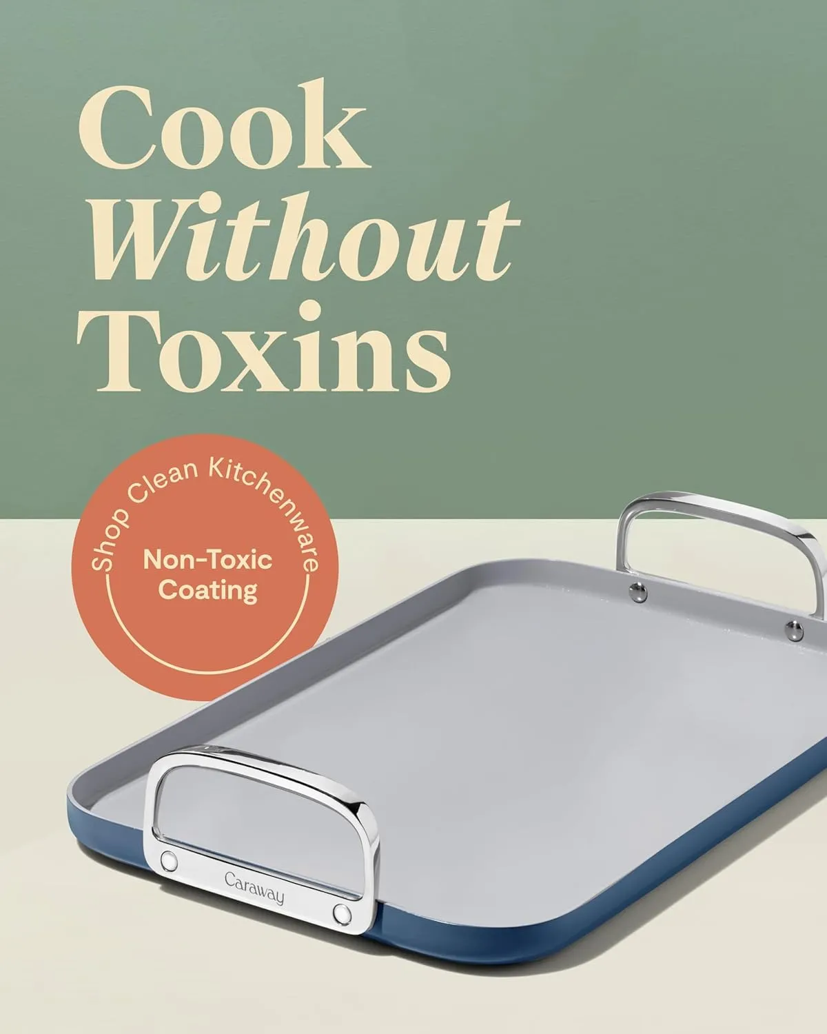 Caraway Double Burner Griddle - 19x12” Griddle Pan - Non-Stick Ceramic Coated - Non Toxic, PTFE & PFOA Free - Oven Safe & Compatible with All Stovetops - Navy