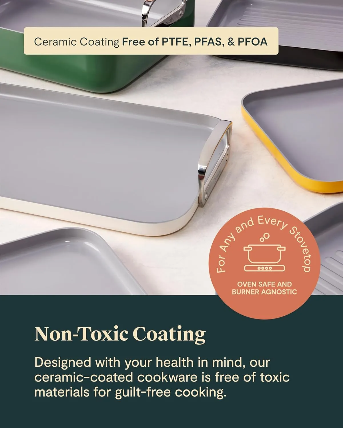 Caraway Square Cookware Set - Square Pans Set - Perfect for Griddling, Toasting, Searing, Roasting, and More - Non-Stick Ceramic Coated Pans - Non Toxic, PTFE & PFOA Free - Marigold