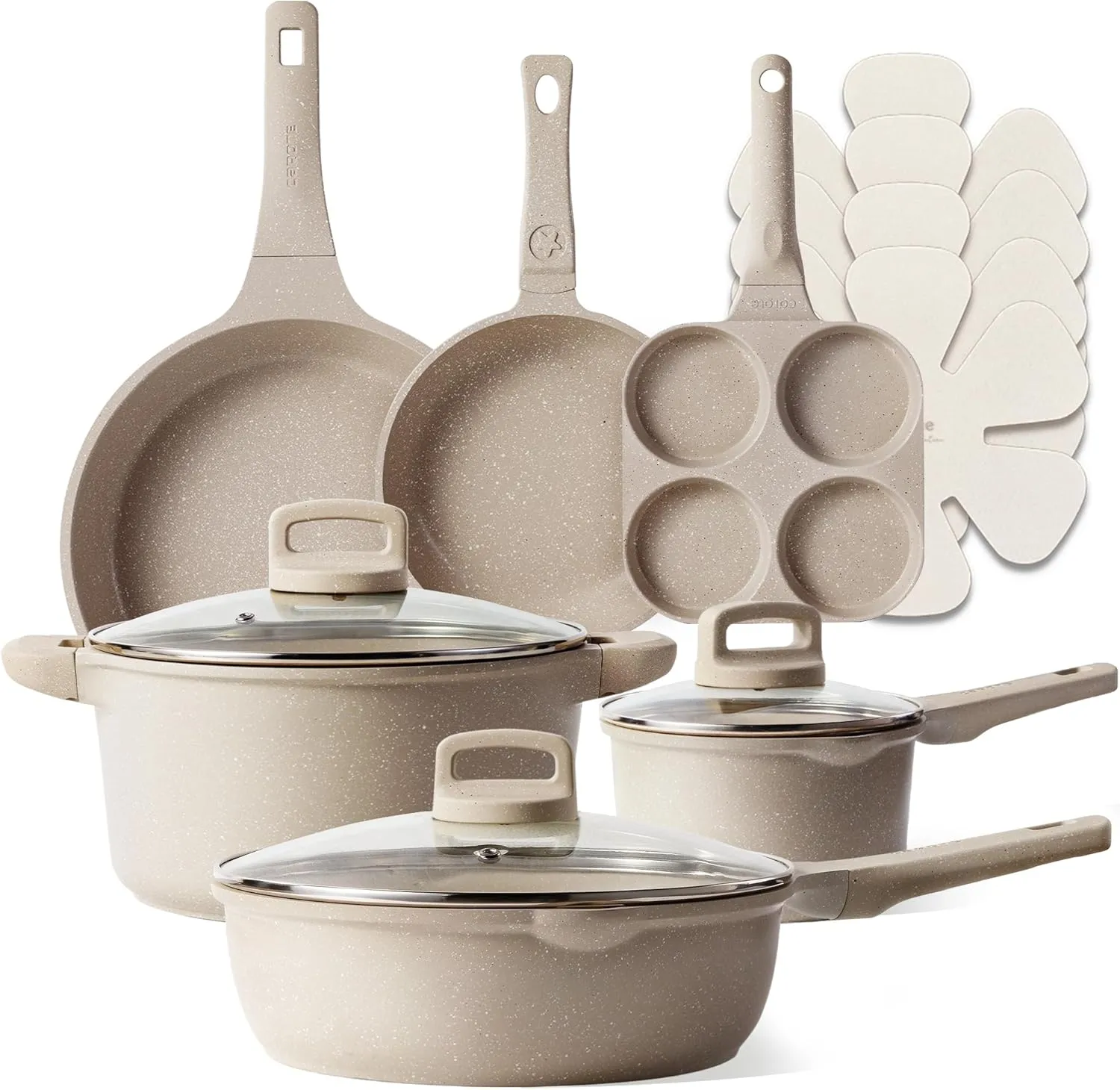 CAROTE 13pcs Pots and Pans Set Non Stick, Taupe Nonstick Cookware Set, Frying pans with lids, Kitchen Essentials Pot and Pan, Induction Cookware
