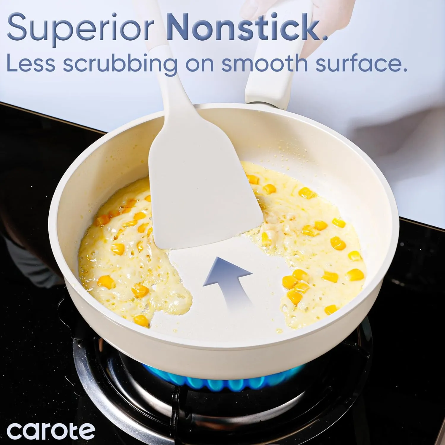 CAROTE 18Pcs Nonstick Ceramic Cookware Set, PFAS/PFOA Free, Cream White Pots and Pans Set Non Stick, Non-toxic Cookware,Kitchen Cooking Pan Set, Large Capacity