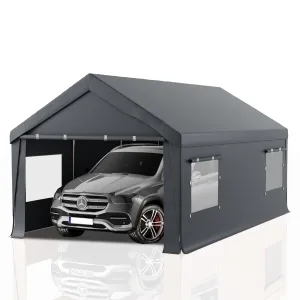 Carport 10x20 Heavy Duty Portable Garage,Carport Canopy with Roll-Up Windows & Doors,Portable Garages and Shelters with Removable Sidewalls,Car Tent Garage with All-Season Tarp for Tractor Truck BIK