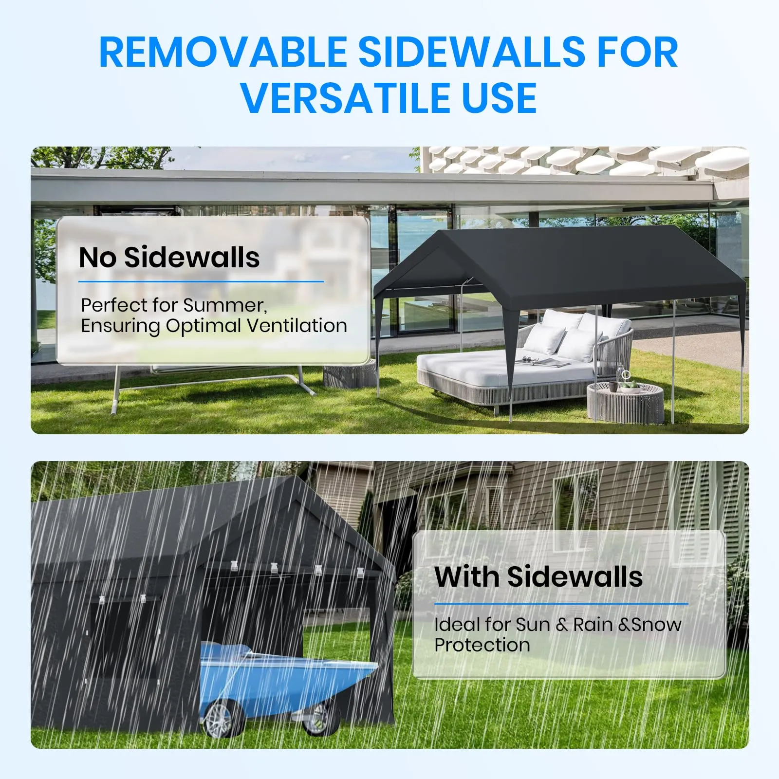Carport 10x20 Heavy Duty Portable Garage,Carport Canopy with Roll-Up Windows & Doors,Portable Garages and Shelters with Removable Sidewalls,Car Tent Garage with All-Season Tarp for Tractor Truck BIK