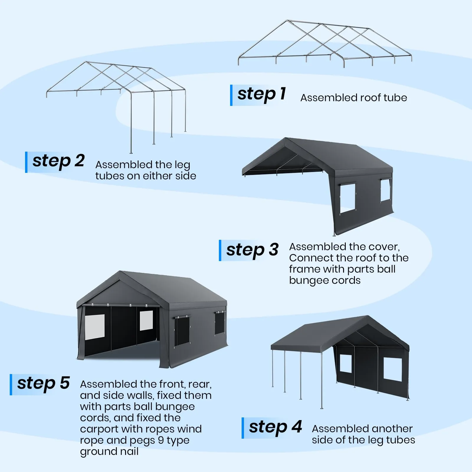 Carport 10x20 Heavy Duty Portable Garage,Carport Canopy with Roll-Up Windows & Doors,Portable Garages and Shelters with Removable Sidewalls,Car Tent Garage with All-Season Tarp for Tractor Truck BIK